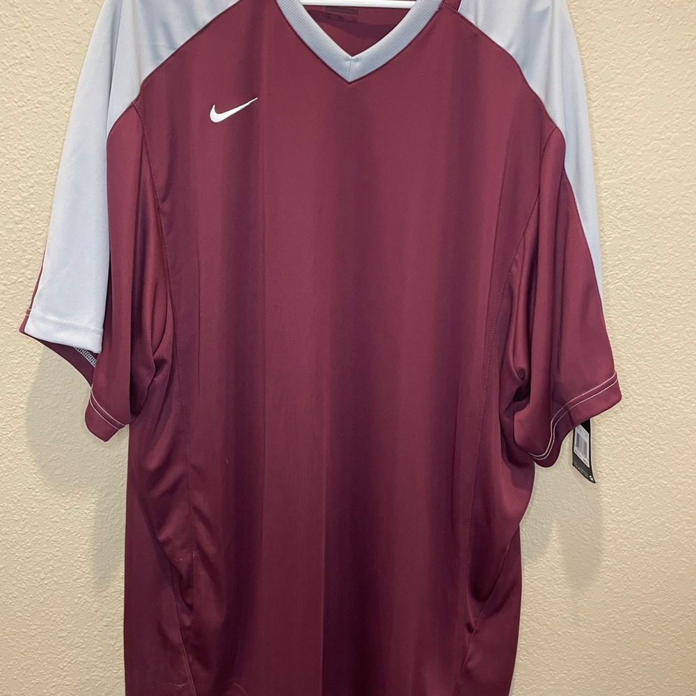 Nike Red and White Soccer Jersey V-Neck